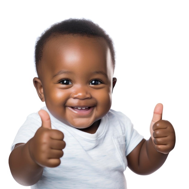 a baby giving thumbs up white background