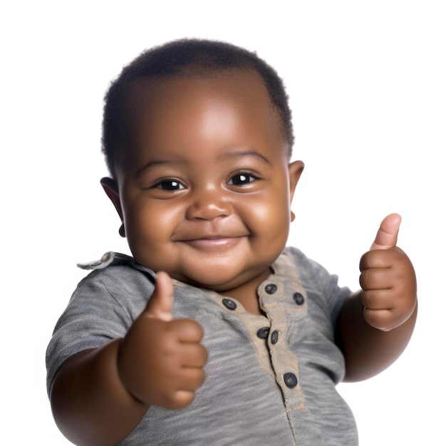 a baby giving thumbs up white background