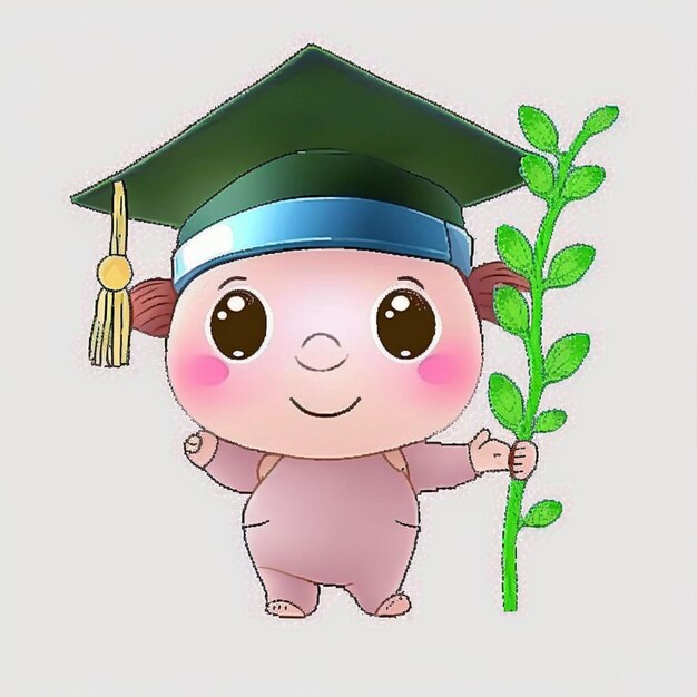 Photo baby in a graduation cap with a green bean on it