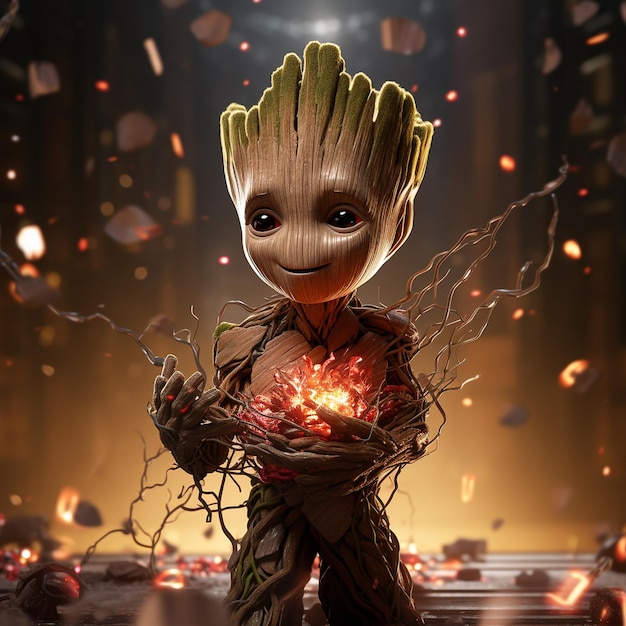 Foto baby groot speelt met vuur.