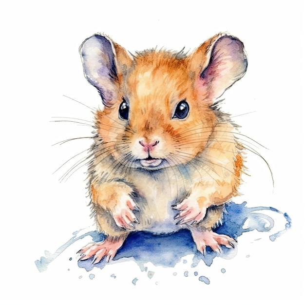 Baby Hamster watercolor with ink outline on white background high detailed generative AI