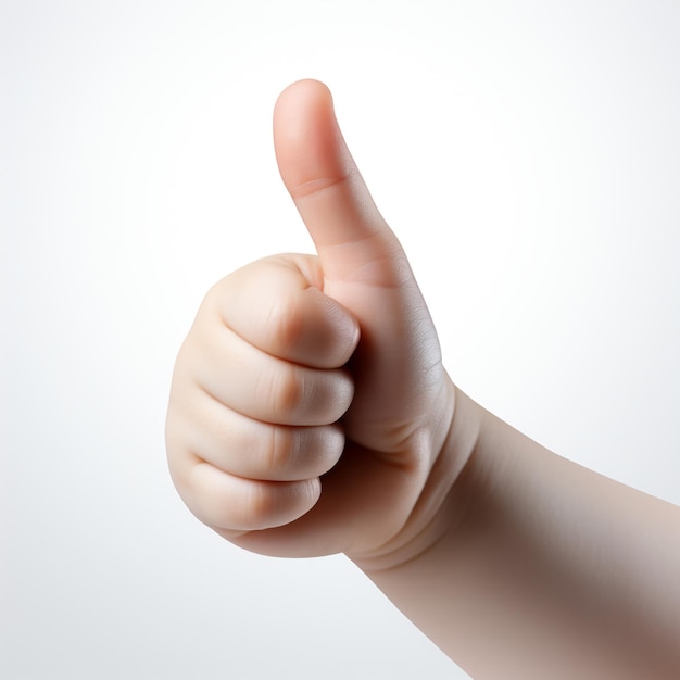 Foto la mano del bambino pollice in alto l'approvazione pollice in alto come segno gesto della mano del bambino caucasico