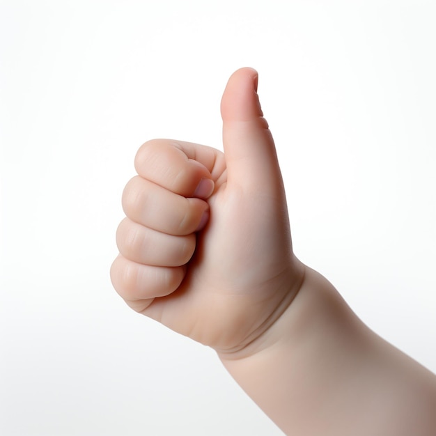 赤ちゃんの手は親指を立てます 承認は親指を立てます サインのような白人の子供の手のジェスチャー