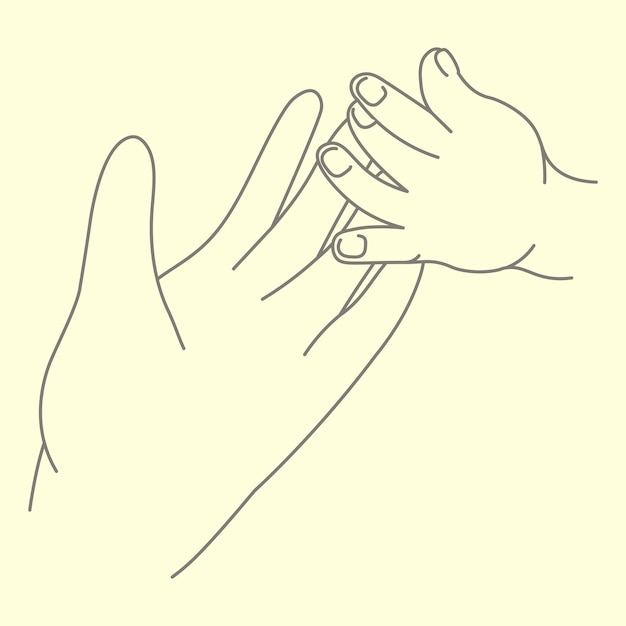 baby hand on top of parent hand vector line