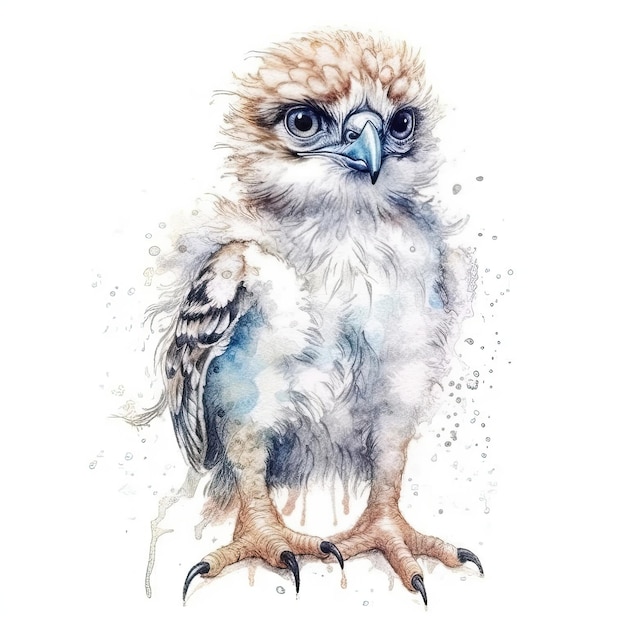 Baby Hawk-aquarel met inktoverzicht op witte achtergrond hoog gedetailleerde generatieve AI