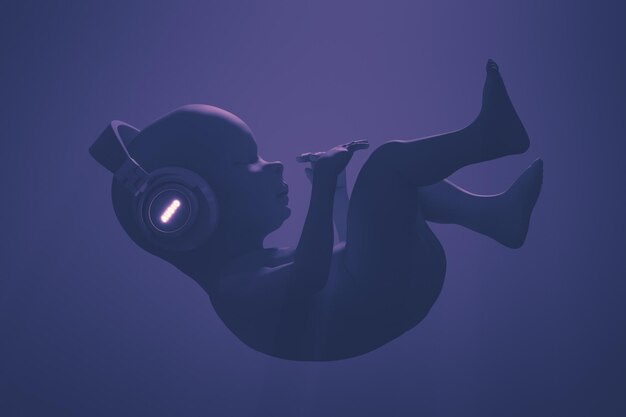 Baby in headphones Illustration on a musical theme