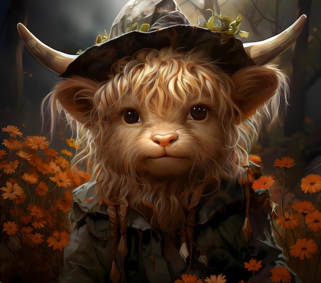 Baby High Land Cow in Witch Costume