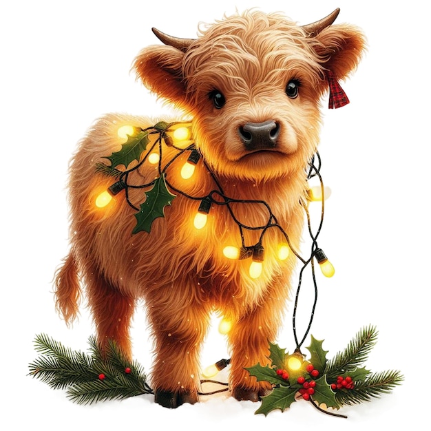 Baby Highland Cow Christmas Lights