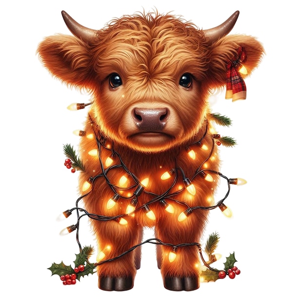 Baby Highland Cow Christmas Lights