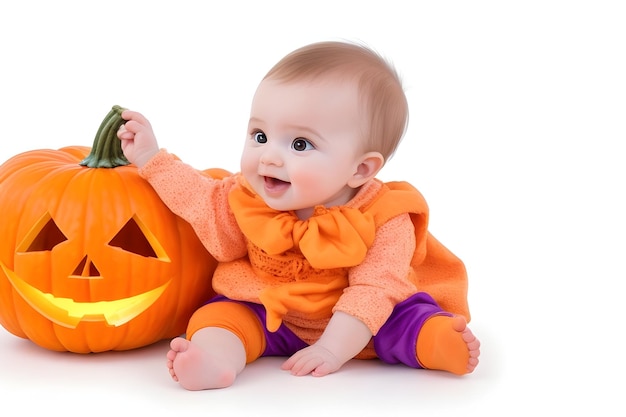 Baby hold pumpkin halloween for happy Halloween festival