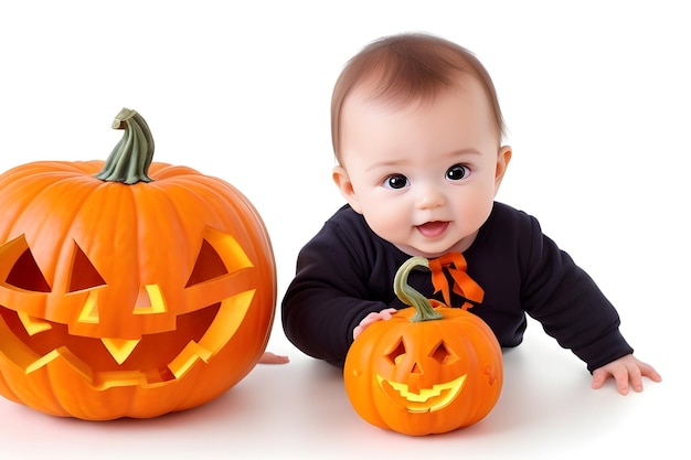 Baby hold pumpkin halloween for happy Halloween festival