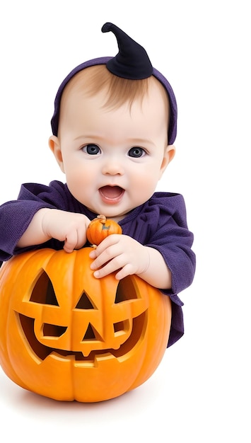 Baby hold pumpkin halloween for happy Halloween festival