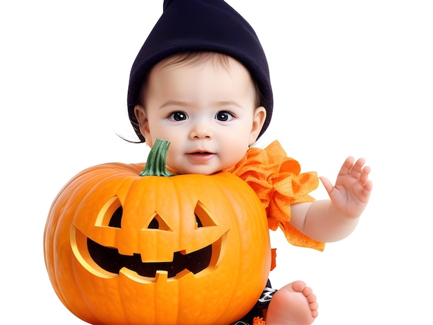 Baby hold pumpkin halloween for happy Halloween festival