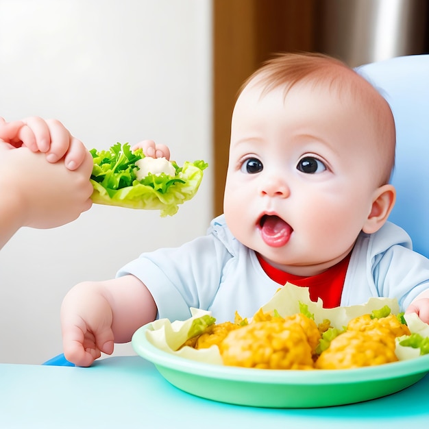 Baby holding amp eating food