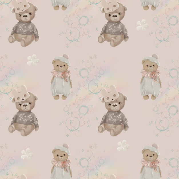 Photo baby illustration seamless pattern, teddy bear pattern