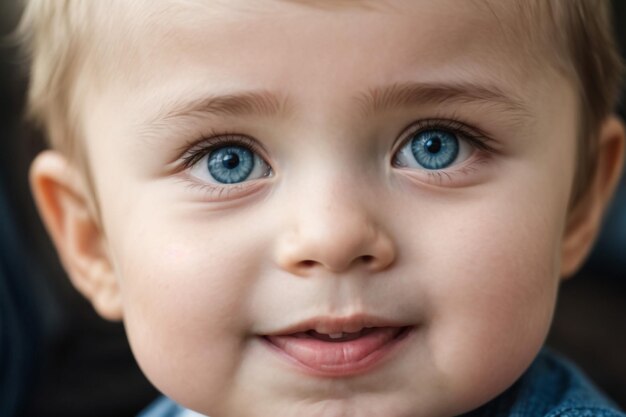 Photo baby infant with big blue eyes smiling