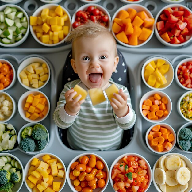 Photo a baby is eating a piece of fruit