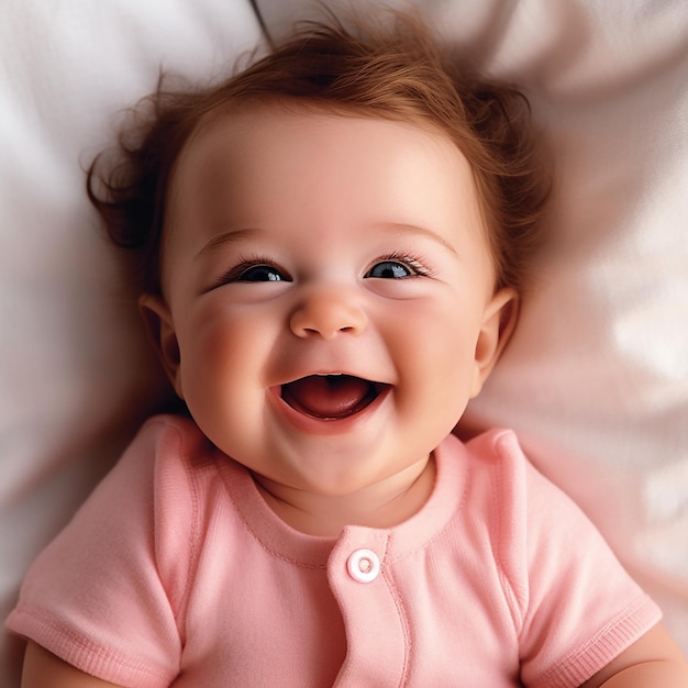 A baby is laughing and is smiling and laughing