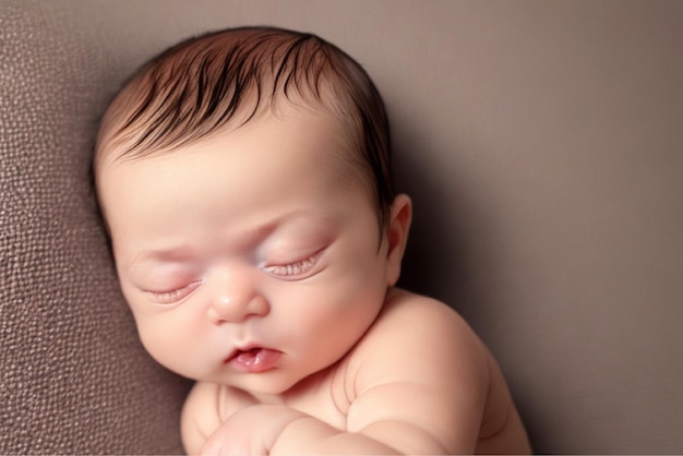 a baby is laying on a brown blanket