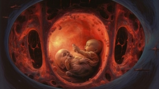 A baby is looking at a person in a circle.