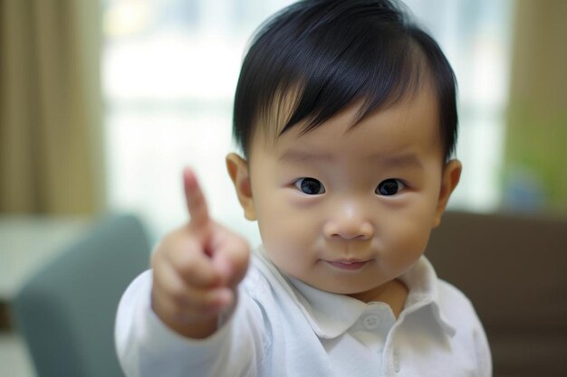 Photo a baby is pointing at the camera with the finger pointing up