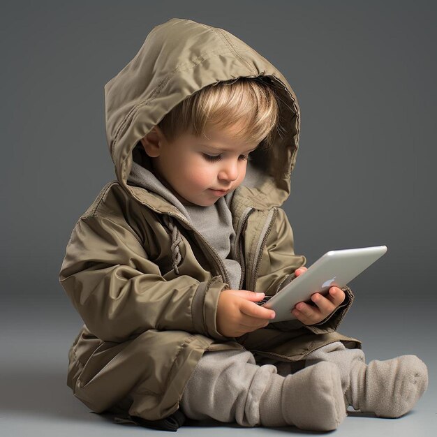 Photo a baby is using a gadget