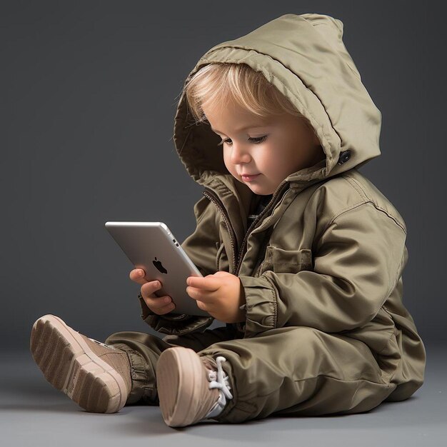 Photo a baby is using a gadget