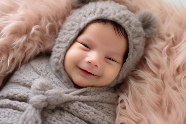 Photo a baby is wrapped in a blanket and smiling