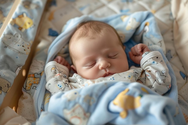 Photo a baby is wrapped in a blanket with a yellow and blue blanket