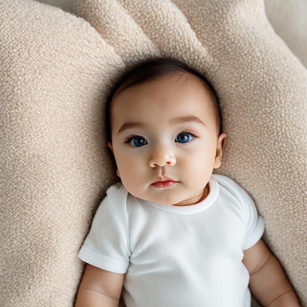 Foto baby jongen liggend op de deken baby jongen ligt op de dekt