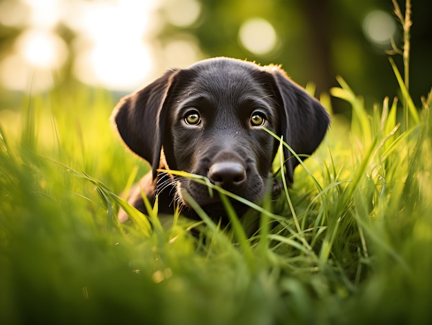 Photo baby labrador retriever looking backgroundgenerative al illustration