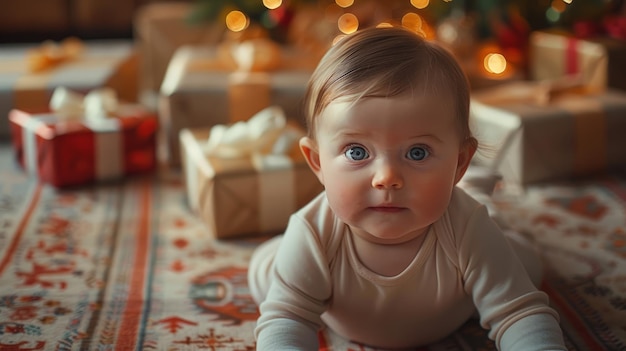 Baby Laying Near Presents