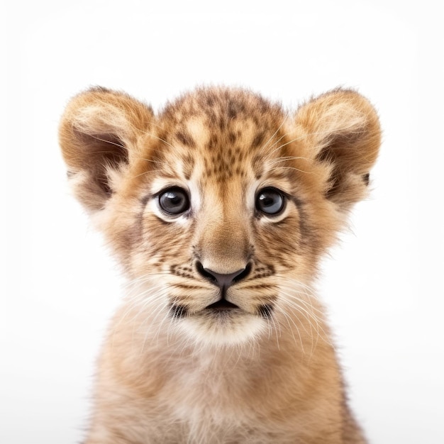 A baby lion on white background portrait