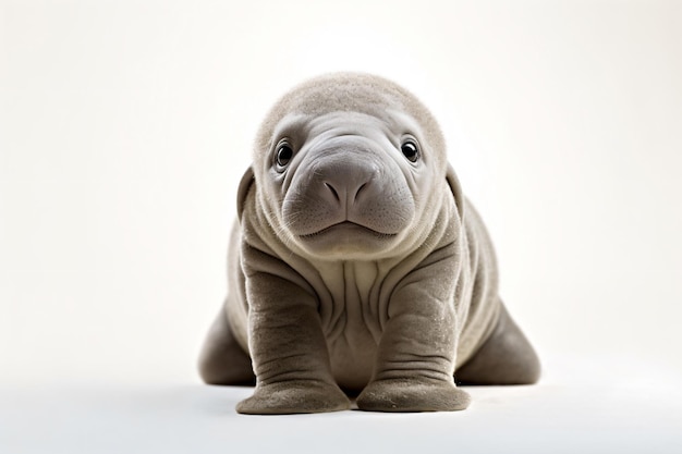 a baby manatee is sitting on the floor