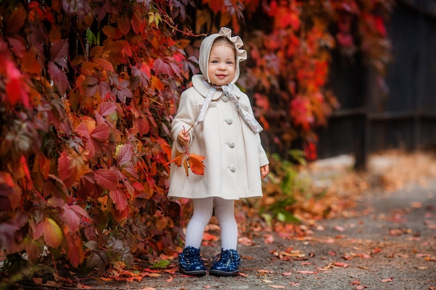 baby meisje op een wandeling in de herfst Park