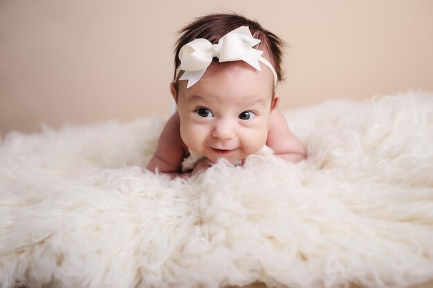 Foto baby meisje poseert en glimlacht