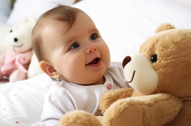 baby met zijn teddybeer