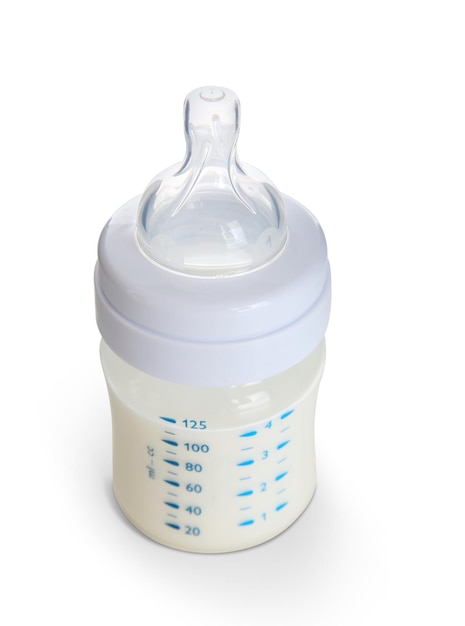 Baby milk bottle isolated on white