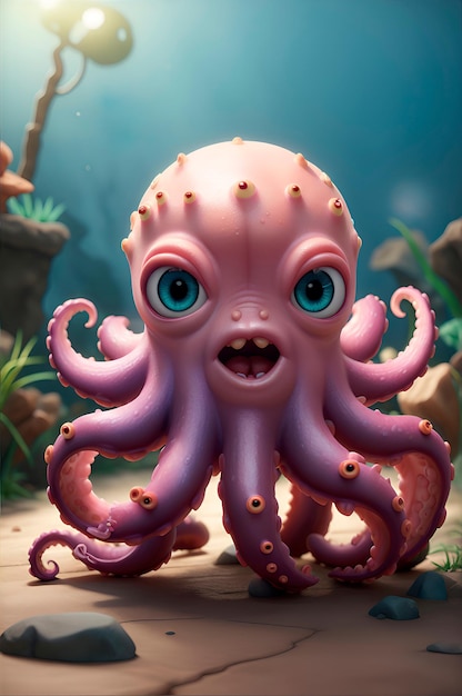 Photo baby miniature creature monster of an octopus ultra realistic