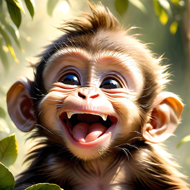 Photo a baby monkey laughing