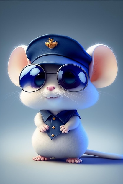 Baby mouse wearing hat and glasses with sweet smile AI generated