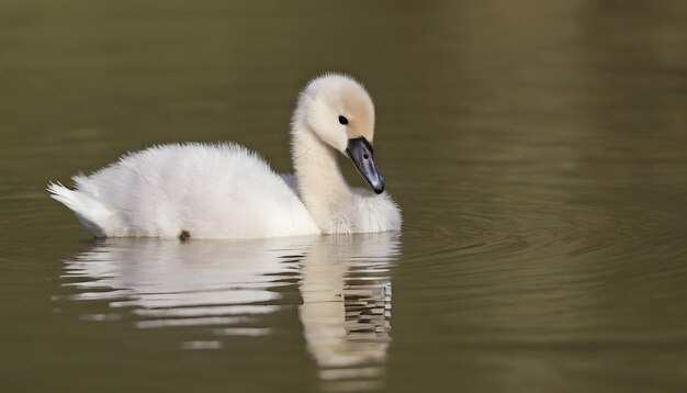 Baby mute swan cygnus olor walking out of the waterlake