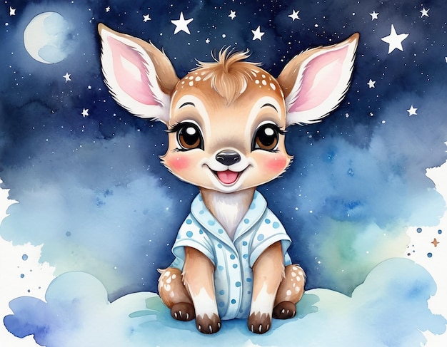 Baby night illustration deer