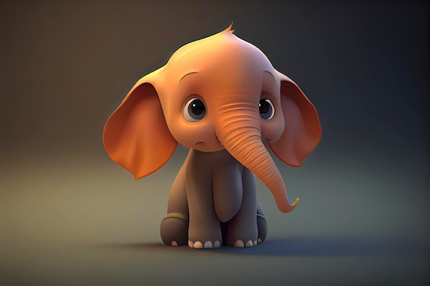 baby olifant cartoon 3d karakter geïsoleerd, creatieve ai