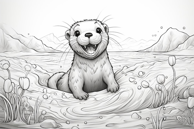 Photo baby otter coloring book page kids 2
