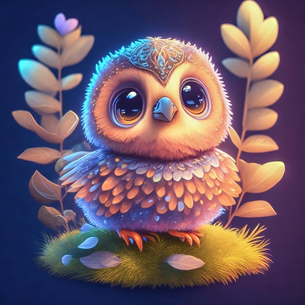 Baby owl picture ll colorful chibi style owl