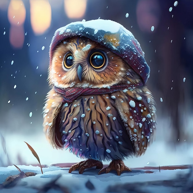 baby owlet in a hat Generative AI