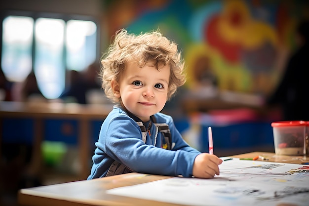 Photo baby painting in a nursery