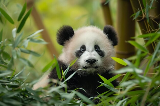 Baby panda eet bamboe in het bos Nationale panda dag