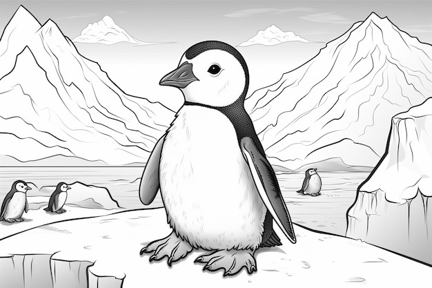 baby penguin coloring book page for kids